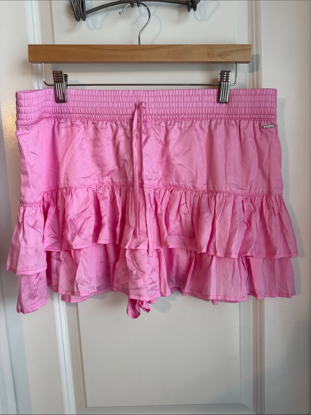 PINK Victoria's Secret Bubblegum Pink Ruffled Mini Skirt Satin